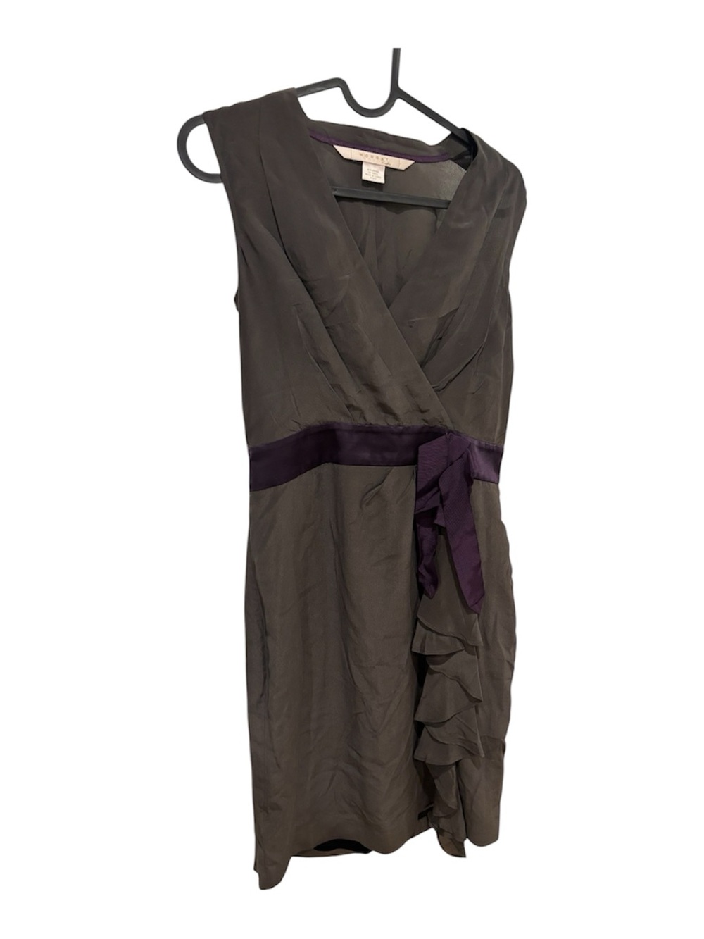 Nougat London Gray Midi Dress with Purple Waist Tie